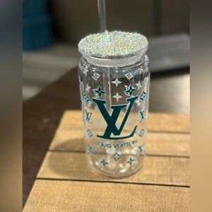 Louis Vuitton Teal Logo Tumbler with Glitter Lid